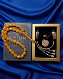 Seyhan Soylu Shop - Özel Tasarım Kitap Kutulu Kadın Bakır Takı Seti Ve Tesbih Kombini - Kolye Küpe Bileklik Yüzük 5 Parça Otantik Şık Hediyelik - Doğum Günü Yıl Dönümü Anneler Günü