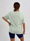 Maison La Femme Kadın Su Yeşil Baskısız Basic Pamuklu Oversize T-shirt