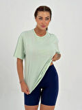 Maison La Femme Kadın Su Yeşil Baskısız Basic Pamuklu Oversize T-shirt