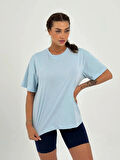 Maison La Femme Kadın Bebe Mavisi Baskısız Pamuklu Oversize T-shirt