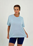 Maison La Femme Kadın Bebe Mavisi Baskısız Pamuklu Oversize T-shirt
