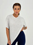 Maison La Femme Kadın Gri Melanj Baskısız  Oversize T-shirt