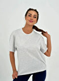 Maison La Femme Kadın Gri Melanj Baskısız  Oversize T-shirt