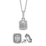 Monemel Swarovski Taşlı Gümüş Baget Kolye Ve Küpe Set (Altın Kaplama)
