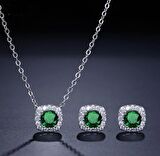 Monemel Yeşil Swarovski Taşlı Kolye ve Küpe Set