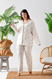 Uzun Kol Gömlek Yaka Kadın Pinterest Pijama Takımı - Mevsimlik Kadın Pijama- Büyük Beden