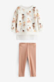 Next Baby Pamuklu Balerin Desenli Sweatshirt Tayt Alt Üst Takım