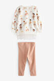 Next Baby Pamuklu Balerin Desenli Sweatshirt Tayt Alt Üst Takım
