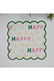 Happy Slogan Desenli Yeşil Nakış Kenar Kokteyl Peçetesi 1 Adet