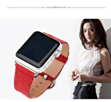 Ally Apple Watch 7-8 41mm 6-5-4 40mm Deri İnce Sim İşlemeli Kordon Kayış 3-2-1 