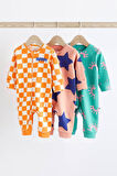 Next Baby % 100 Pamuklu Turuncu Yıldız Desenli 3’lü Tulum Set