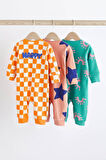 Next Baby % 100 Pamuklu Turuncu Yıldız Desenli 3’lü Tulum Set