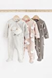 Unisex Pamuklu Gri Koyun Desenli 3’lü Tulum Set