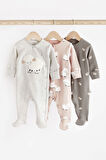 Next Baby Unisex Pamuklu Gri Koyun Desenli 3’lü Tulum Set