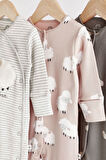 Next Baby Unisex Pamuklu Gri Koyun Desenli 3’lü Tulum Set