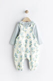 Next Baby % 100 Pamuklu Mavi Çiçek Desenli Salopet Body Zıbın Set