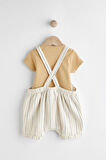 Next Baby % 100 Pamuklu Krem Dinazor Desenli Salopet Body Zıbın Set