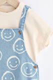 Next Baby Pamuklu Mavi Denim Gülen Yüz Desenli Salopet Set