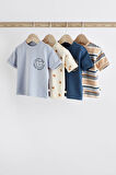 Next Baby Pamuklu Lacivert Ayı Desenli Kısa Kollu 4’lü Tshirt Set