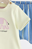 Next Baby % 100 Pamuklu Yeşil Fil Desenli Kısa Kollu Tshirt Şort Alt Üst Takım