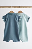 Next Baby %100 Pamuklu Mavi Polo Yaka 2’li Romper Set