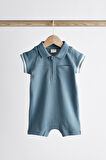Next Baby %100 Pamuklu Mavi Polo Yaka 2’li Romper Set
