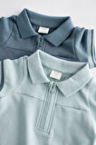 Next Baby %100 Pamuklu Mavi Polo Yaka 2’li Romper Set