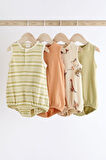 Next Baby % 100 Pamuklu Yeşil Dinazor Desenli 4’lü Romper Set