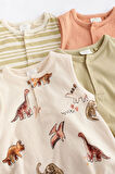 Next Baby % 100 Pamuklu Yeşil Dinazor Desenli 4’lü Romper Set