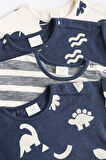 Next Baby % 100 Pamuklu Lacivert Dinazor Desenli 3’lü Romper Set