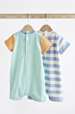 Next Baby Pamuklu Mavi Gemi Desenli 2’li Romper Set