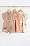 Next Baby % 100 Pamuklu Krem Safari 3’lü Romper Set