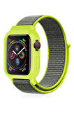 Apple Watch 42mm Hasırlı Cırtcırtlı Kasalı Kordon - Yeşil-(5796)