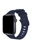 Apple Watch 38mm KR408 Çizgili Silikon Kordon - Lacivert-(5796)