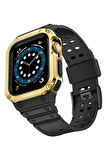 Apple Watch 42mm KR401 Silikon Kordon - Siyah-Gold-(5796)