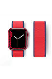 Apple Watch 38mm Hasırlı Cırtcırtlı Kordon - Lacivert-Kırmızı-(5796)