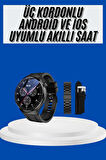 Amoled Ekran Akıllı Saat Üç Kordonlu İOS Android Uyumlu