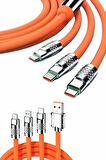 120W Silikon Metal Uçlu LED Işıklı 3 In1 Şarj Kablosu 1.2m