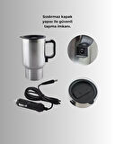 Araç İçi Paslanmaz Çelik Isıtıcı Termos Bardak 12V Çakmak Girişli