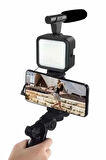 Telefon Tutucu Mini Mikrofonlu Tripod Vlog Çekim Video