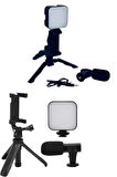 Telefon Tutucu Mikrofonlu Işıklı Youtuber Video Kayıt