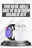 Akıllı Saat Gümüş Kasa Bluetooth Kulaklık Hediyeli Çok Fonksiyonlu İkili Set