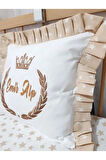 40x40 Cm Fırfırlı Nakışlı Kırlent Bebek İsimli Takı Yastığı İçi Dolgulu Kahverengi