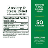 Nature's Bounty Anxiety  Stress Relief, Ashwagandha L-Theanine KSM66 600 mg 50 Tablets