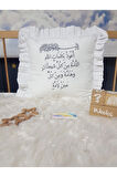 Nazar Duası Nakışlı Poplin Kırlent Kılıfı ve iç Yastık Dahil - 40x40 Dekoratif Yastık