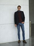 Lacivert Erkek Yün Ceket Nopeli Mono Yaka Torba Cep Çift Yırtmaç Slim Fit Ceket NCS JEANS 4003