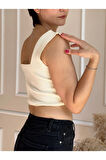 Krem Kare Yaka Crop Bluz