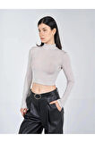 Gri Yüksek Yaka Likralı Triko
