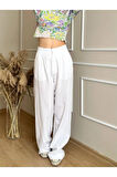 Beyaz Bol Paça Pantolon