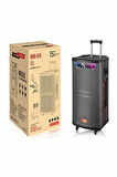 NDR-515 15" 100 Watt Taşınabilir Karaoke Ses Sistemi Bluetooth Hoparlör + Kumanda + Çift Mikrofon
